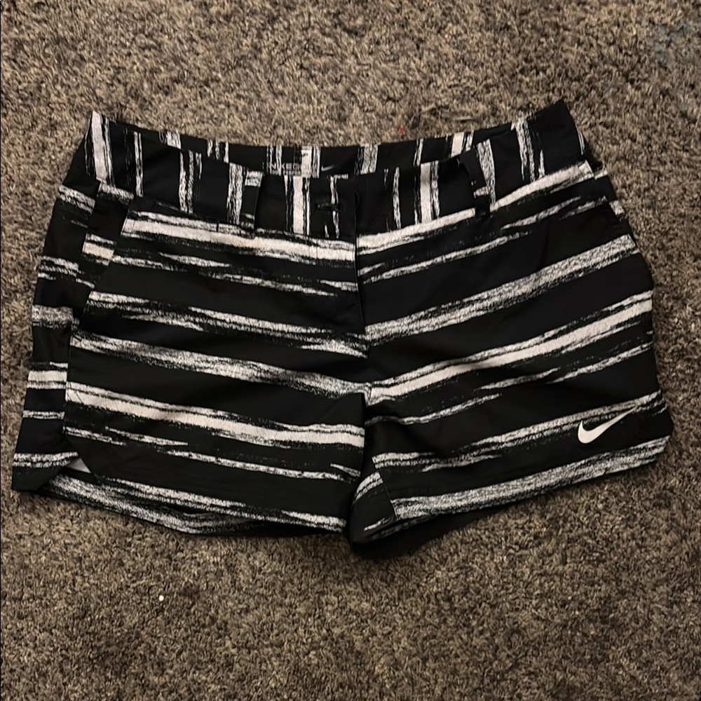 Nike Women's Black and White Striped Shorts